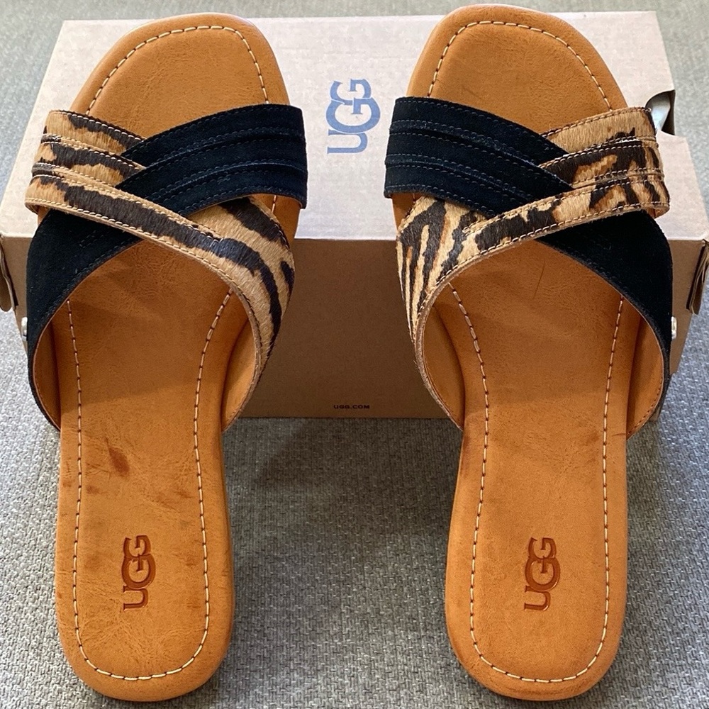 New! UGG® Women’s Kenliegh Slide Sandal Tiger Stripes Calf Hair, Size 8 M